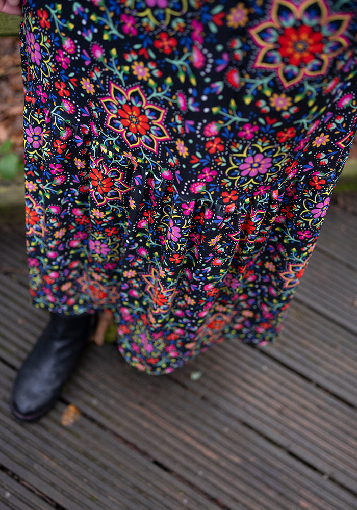 Tenth angle of Dempsey Bright Floral Print Tiered Hem Midaxi Dress