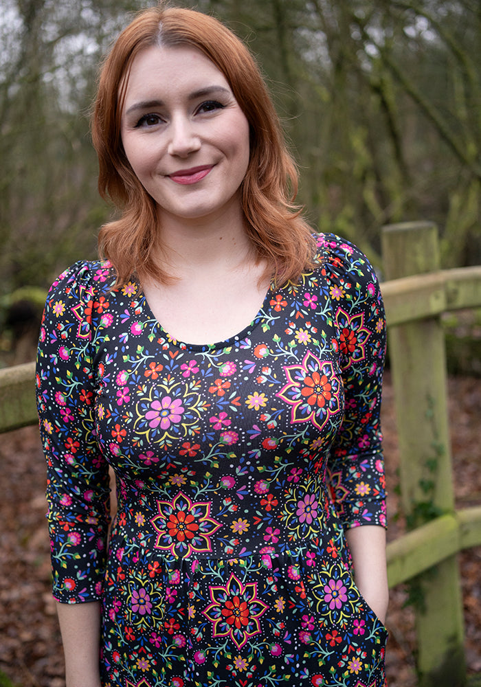 Sixth angle of Dempsey Bright Floral Print Tiered Hem Midaxi Dress