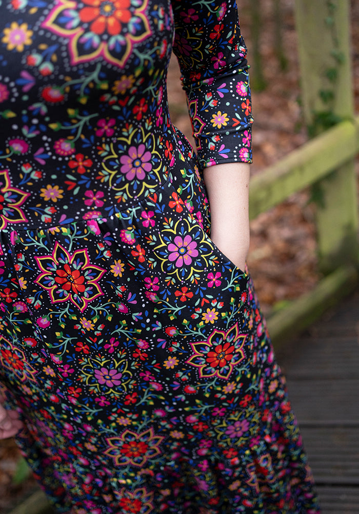 Fifth angle of Dempsey Bright Floral Print Tiered Hem Midaxi Dress