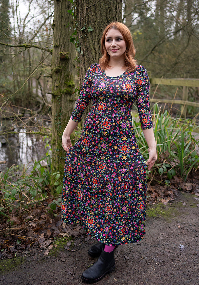 Fourth angle of Dempsey Bright Floral Print Tiered Hem Midaxi Dress