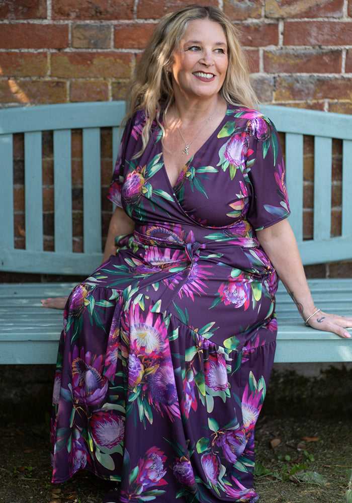 Third angle of Denali Large Scale Floral Print Midaxi Dress
