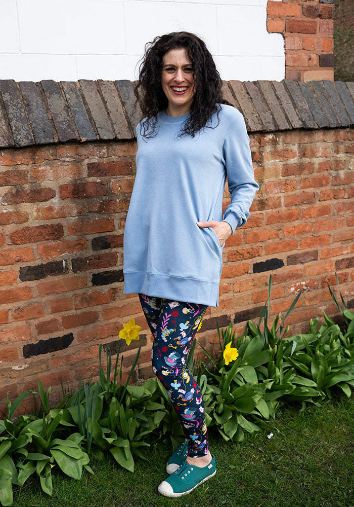 Front view of Denim Longline Popsy Sweatshirt