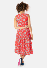 Denver Red Ditsy Floral Print Midi Dress