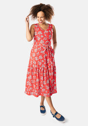 Denver Red Ditsy Floral Print Midi Dress