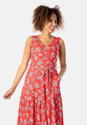 Denver Red Ditsy Floral Print Midi Dress