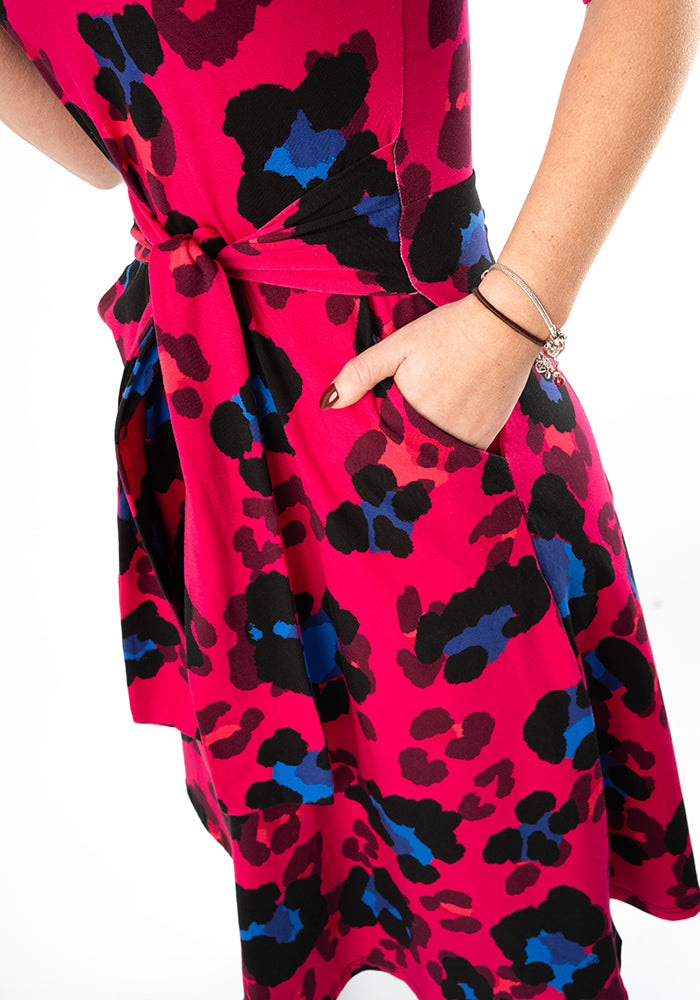Fourth angle of Detta Large Scale Pink Animal Print Cotton Midi Dress