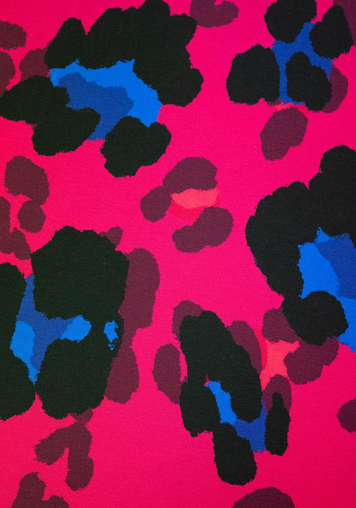 Second angle of Detta Large Scale Pink Animal Print Cotton Midi Dress