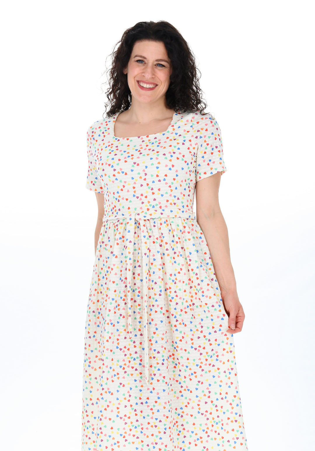 Seventh angle of Dexie Multicolour Hearts Print Midi Dress