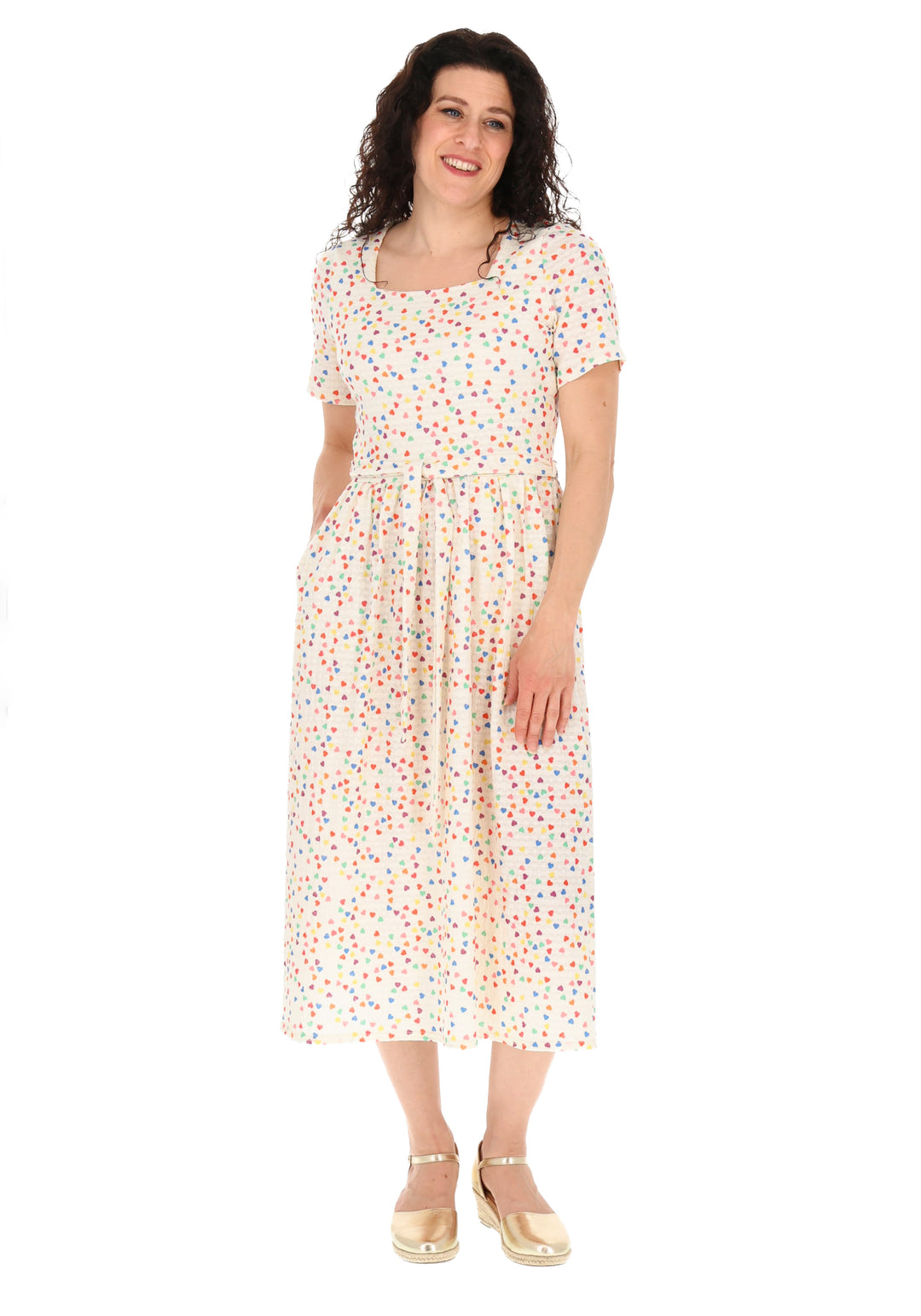 Fifth angle of Dexie Multicolour Hearts Print Midi Dress