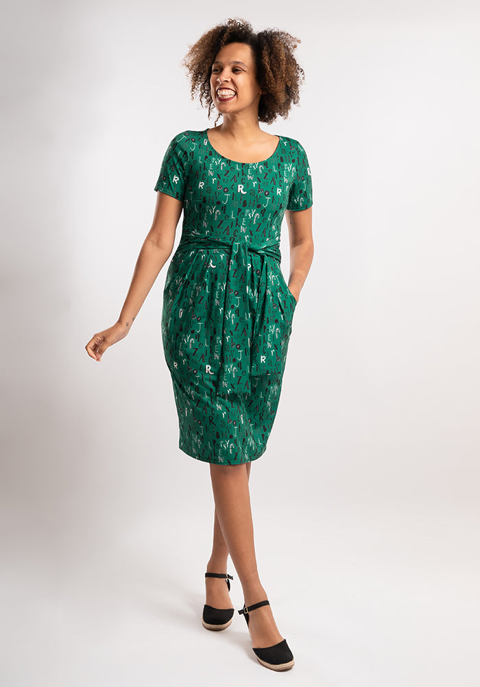 Diaz Letters Print Tie Waist Dress