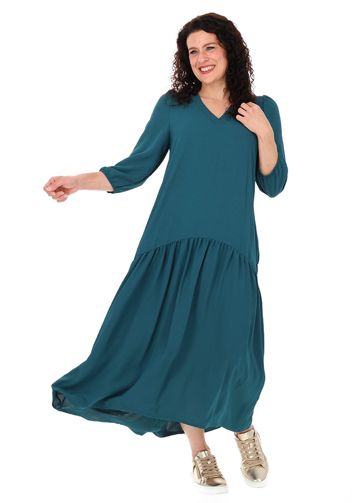 Didi Petrol Dropped Waist Oversized Relaxed Fit Midaxi Dress