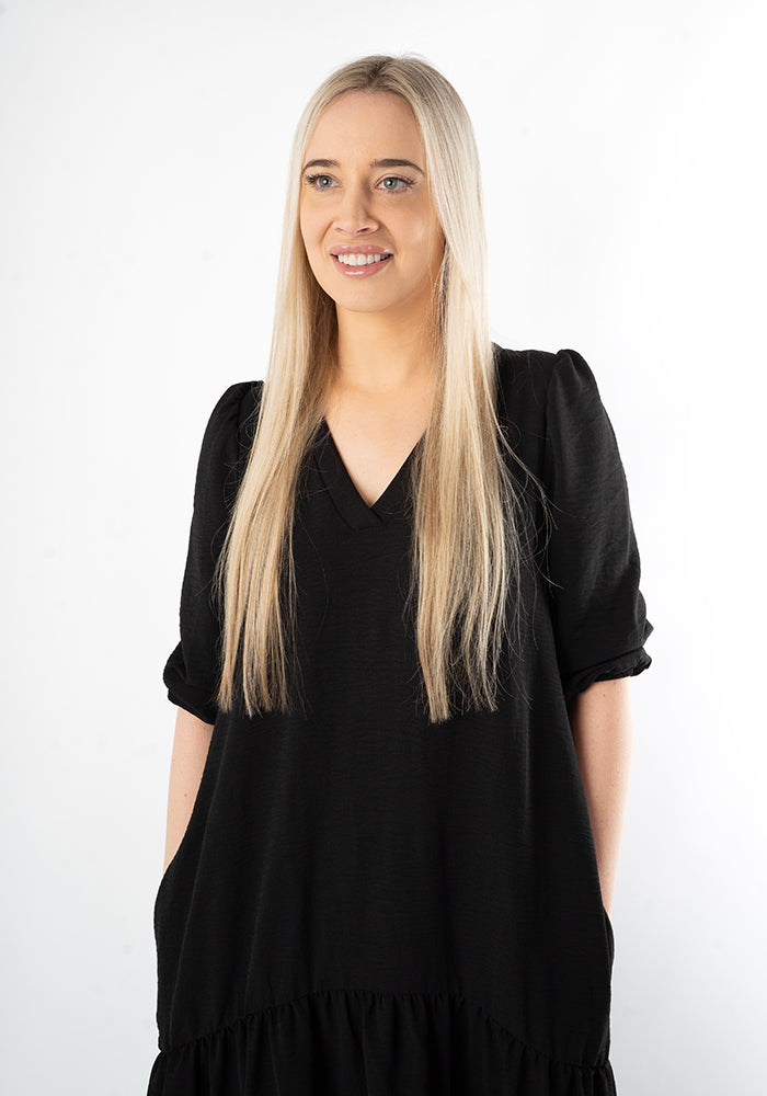 Sixth angle of Didi Black Dropped Waist Oversized Relaxed Fit Midaxi Dress