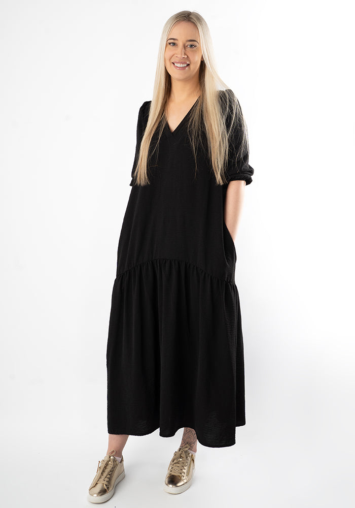 Fourth angle of Didi Black Dropped Waist Oversized Relaxed Fit Midaxi Dress