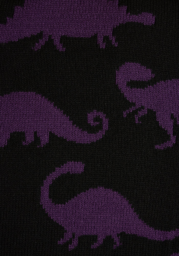 Second angle of Dinosaur Knit Cardigan Black and Purple