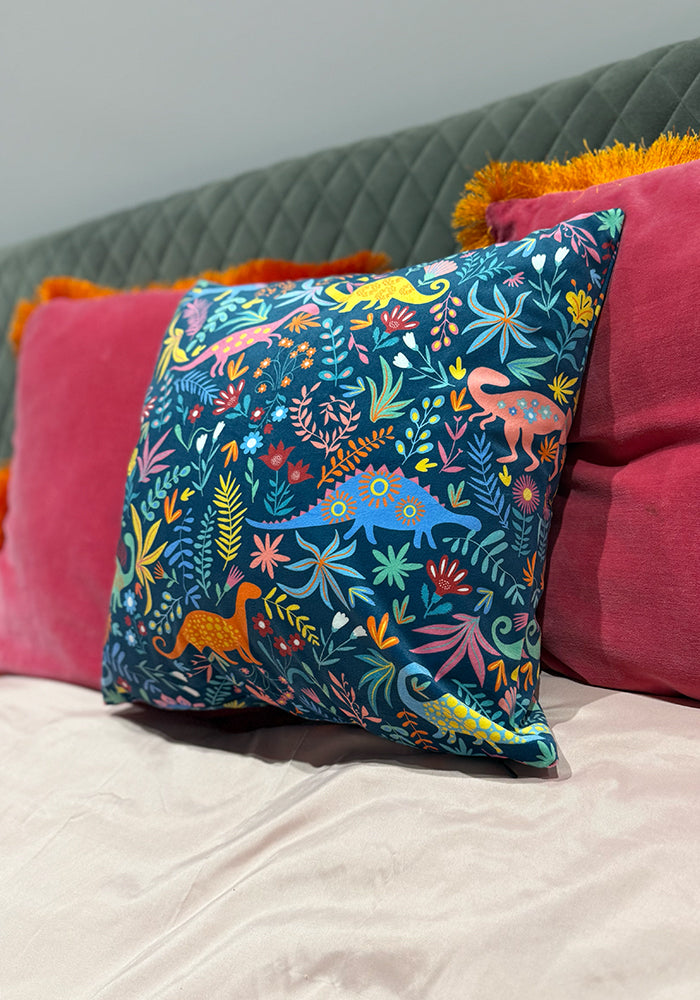Fourth angle of Teal Dino Print Cushion Cover