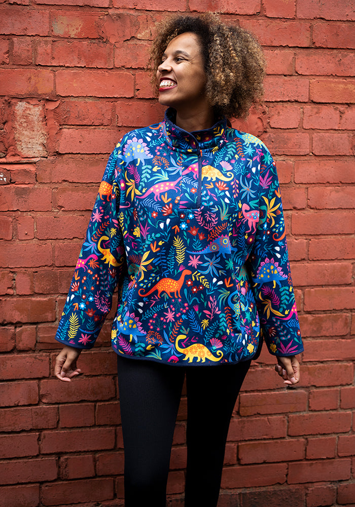 Third angle of Dino Print Fleece Top