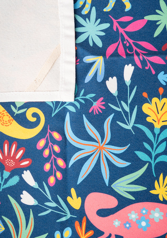 Third angle of Blue Dinosaur Print Tea Towel