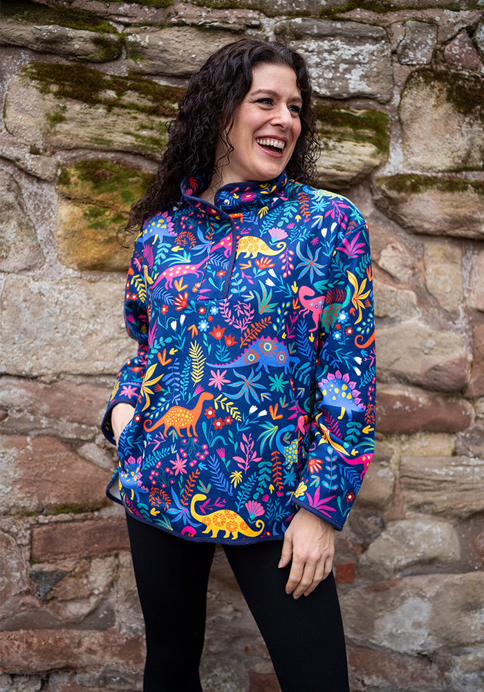 Front view of Dino Print Fleece Top