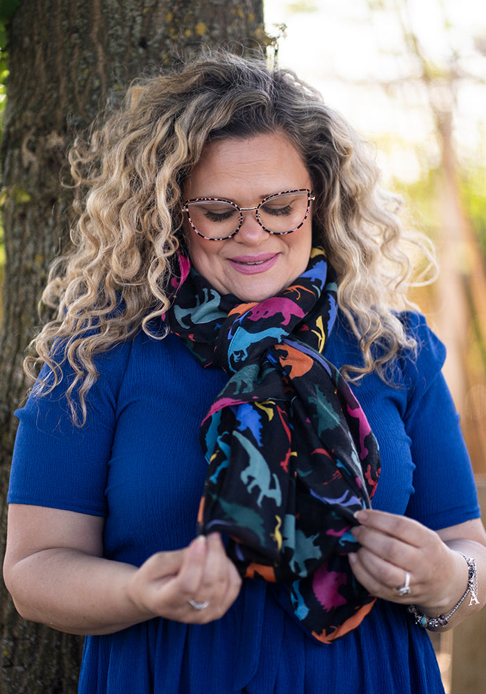 Black Dinosaur Print Scarf