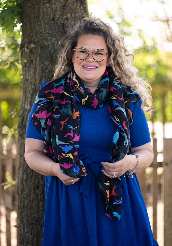 Black Dinosaur Print Scarf