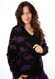 Dinosaur Knit Cardigan Black/Purple