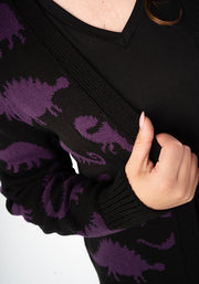 Dinosaur Knit Cardigan Black/Purple