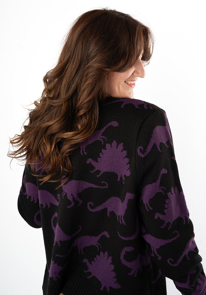 Sixth angle of Dinosaur Knit Cardigan Black and Purple