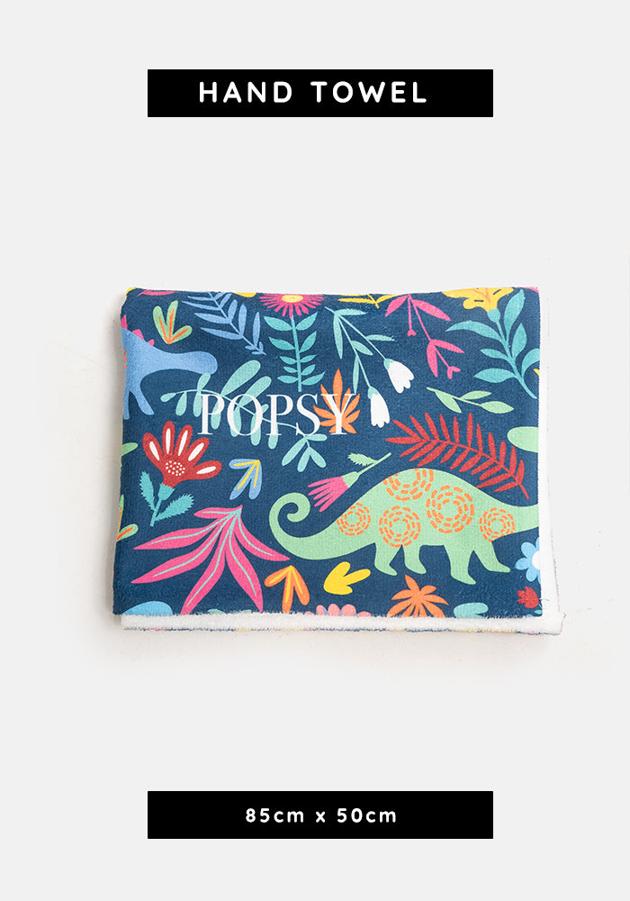 Front view of Dinosaur Blue Print Hand Towel