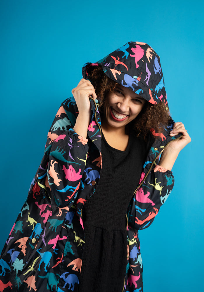 Front view of Dinosaur Print Popsy Coat