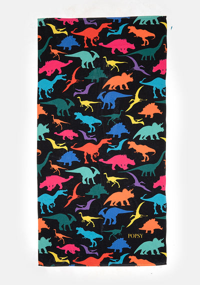 Large Black Dinosaur Print Towel