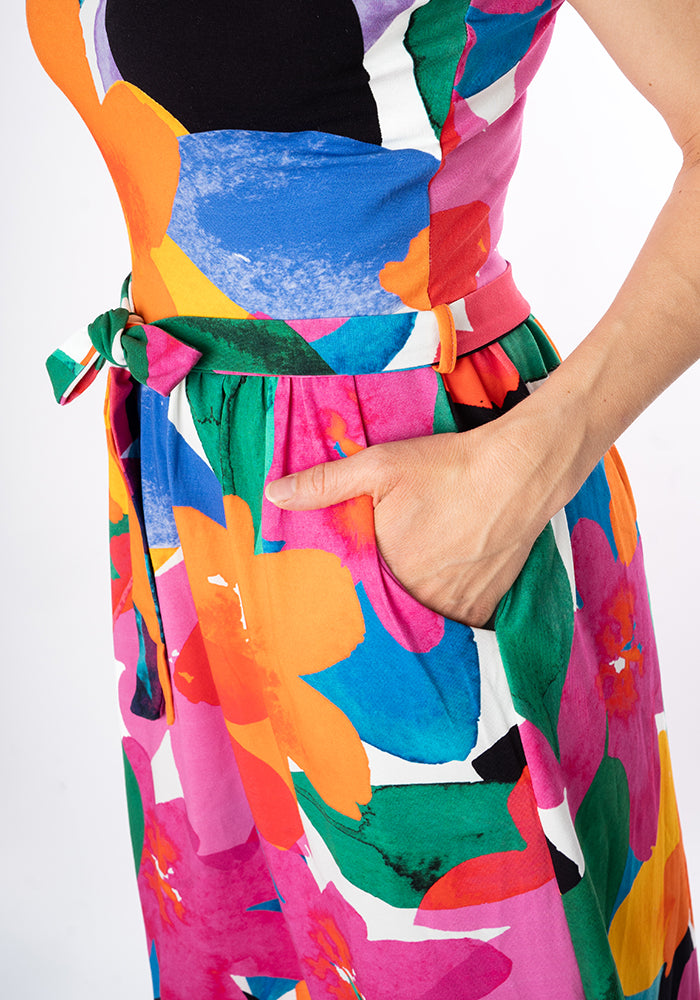 Sixth angle of Diodora Large Watercolour Flower Print Cotton Maxi Dress