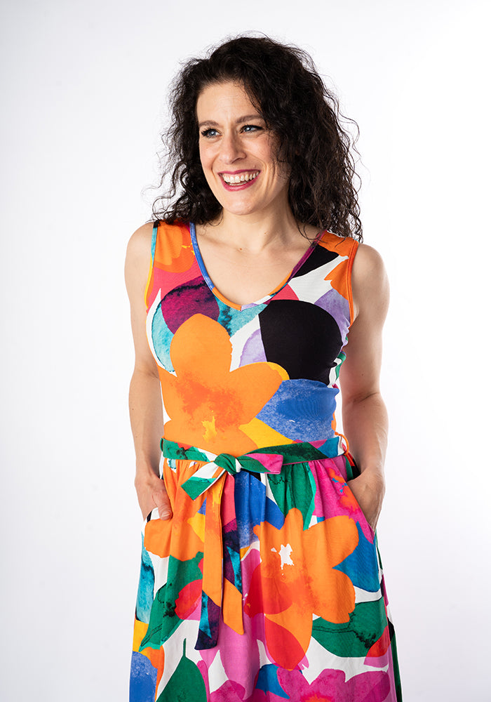 Fifth angle of Diodora Large Watercolour Flower Print Cotton Maxi Dress