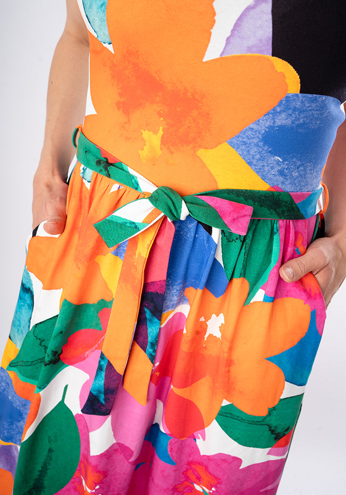 Fourth angle of Diodora Large Watercolour Flower Print Cotton Maxi Dress