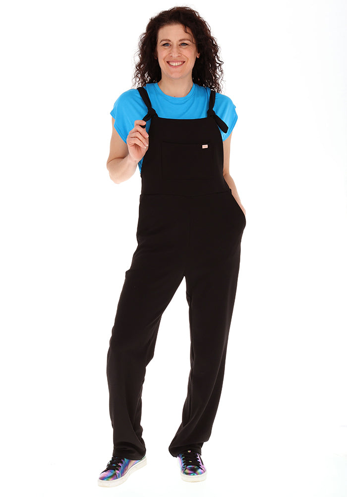 Front view of Diya Plain Black Dungaree