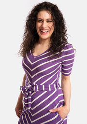 Donna Purple & Ecru Chevron Stripe Viscose Midi Dress