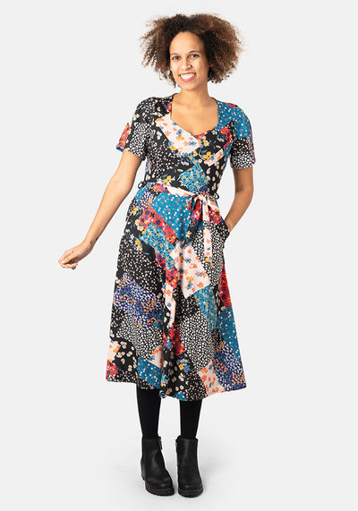 Dorla Patchwork Floral Print Midi Dress
