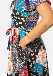 Dorla Patchwork Floral Print Midi Dress