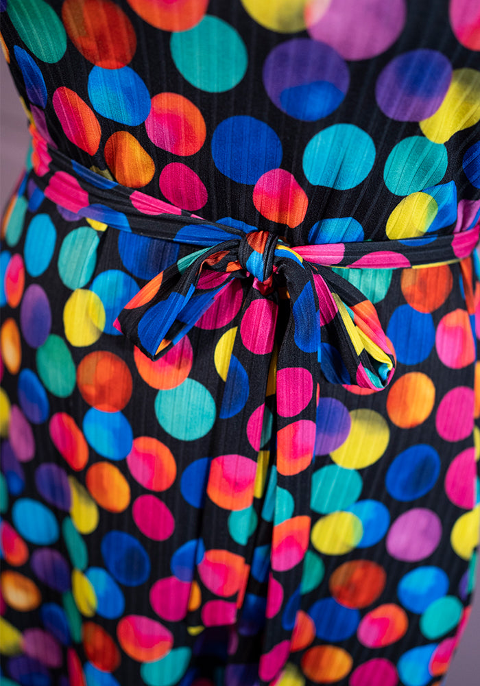 Fifth angle of Dotee Bright Polka Dot Spot Print Jersey Rib Trapeze Dress