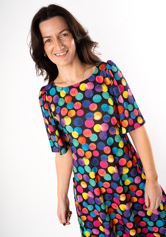 Thirteenth angle of Dotee Bright Polka Dot Spot Print Jersey Rib Trapeze Dress