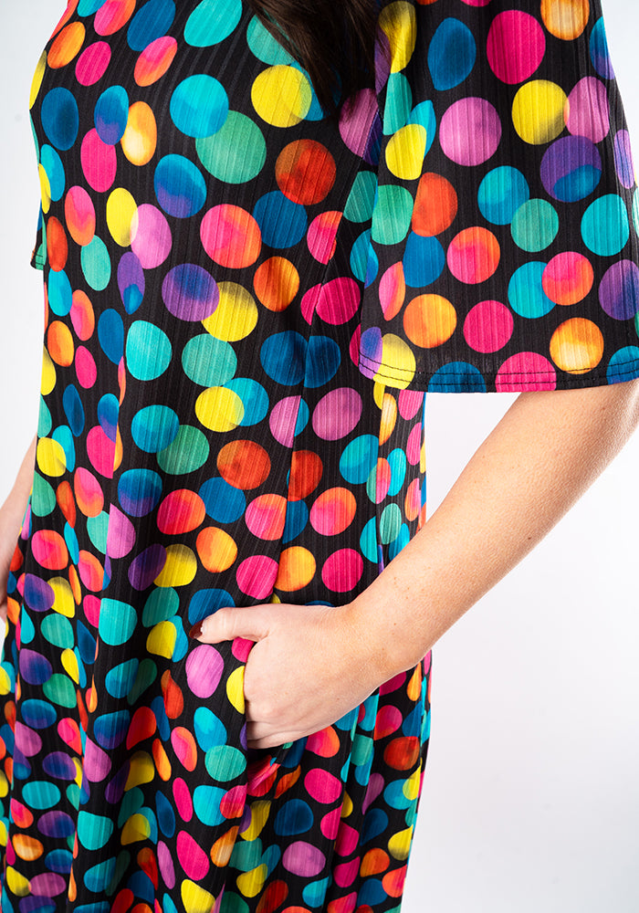 Twelfth angle of Dotee Bright Polka Dot Spot Print Jersey Rib Trapeze Dress