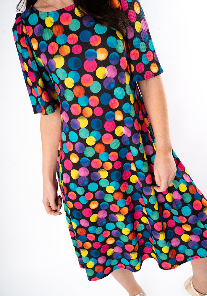 Tenth angle of Dotee Bright Polka Dot Spot Print Jersey Rib Trapeze Dress