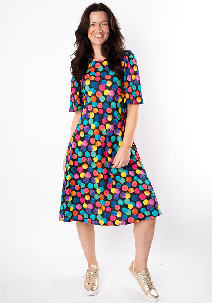 Sixth angle of Dotee Bright Polka Dot Spot Print Jersey Rib Trapeze Dress