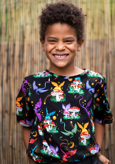 Dragons & Mushroom Print Children's Cotton T-Shirt (Elysia)