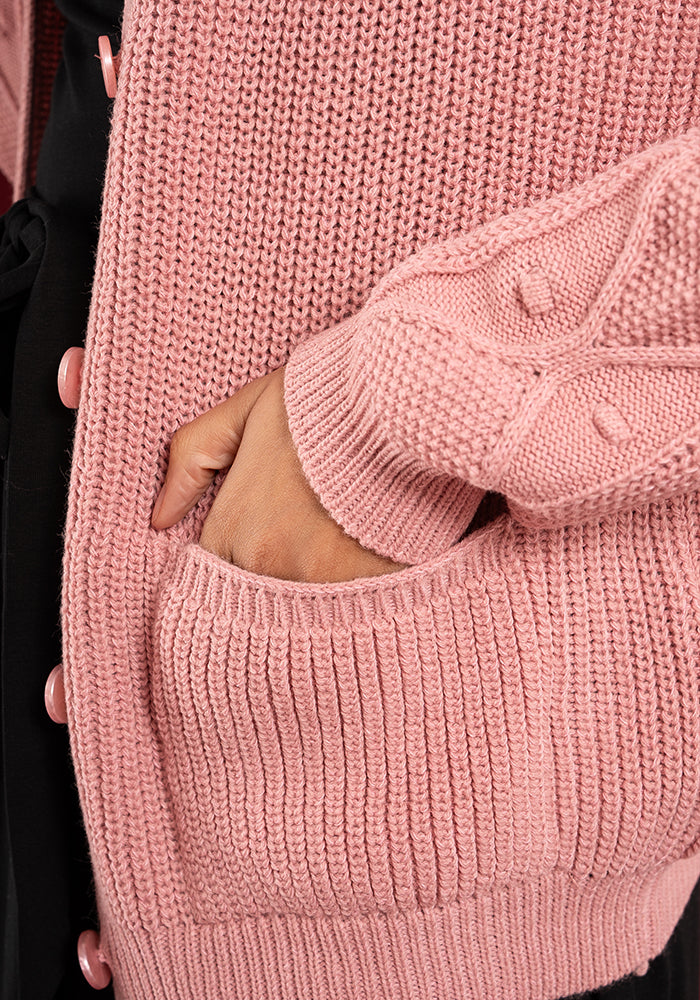 Dusky Rose Cable Sleeve Cardigan
