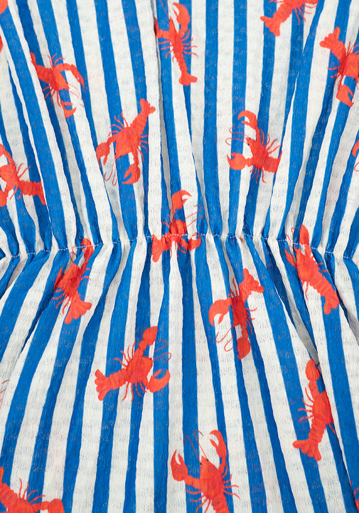 Second angle of Dylan Stripe Lobster Print Cover Up, lobster stripe print cover up perfect for beach or spa day.