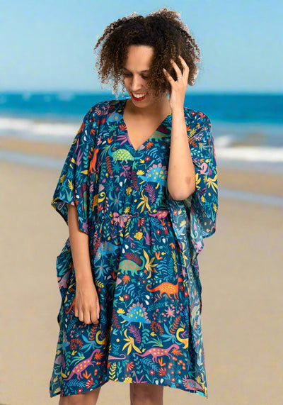 Teal Dinosaur Print Cover Up