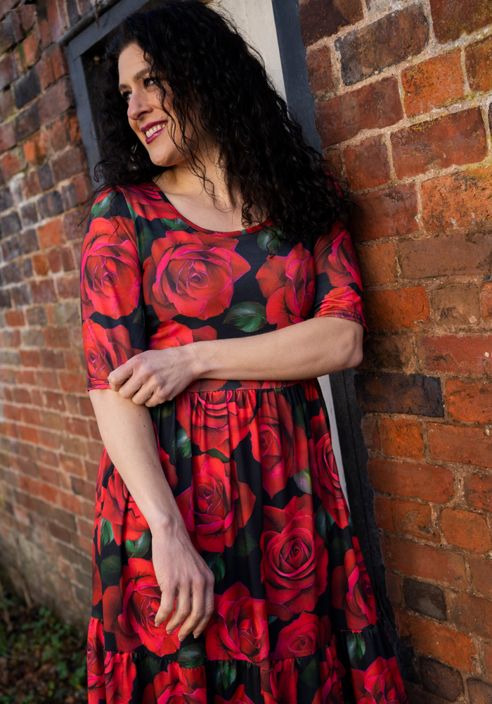 Julietta Red Rose Print Midi Dress