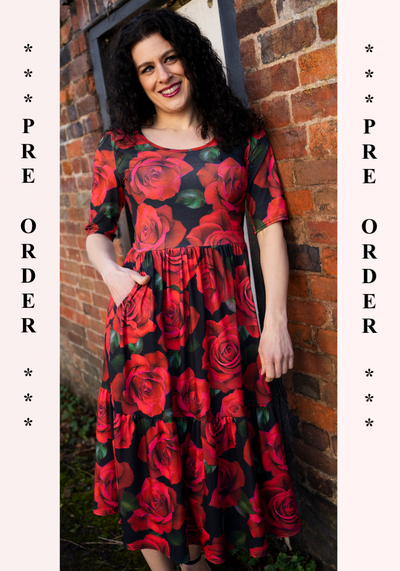 Julietta Red Rose Print Midi Dress