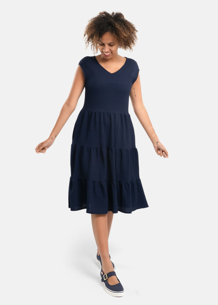 Yvonne Navy Tiered Hem Dress