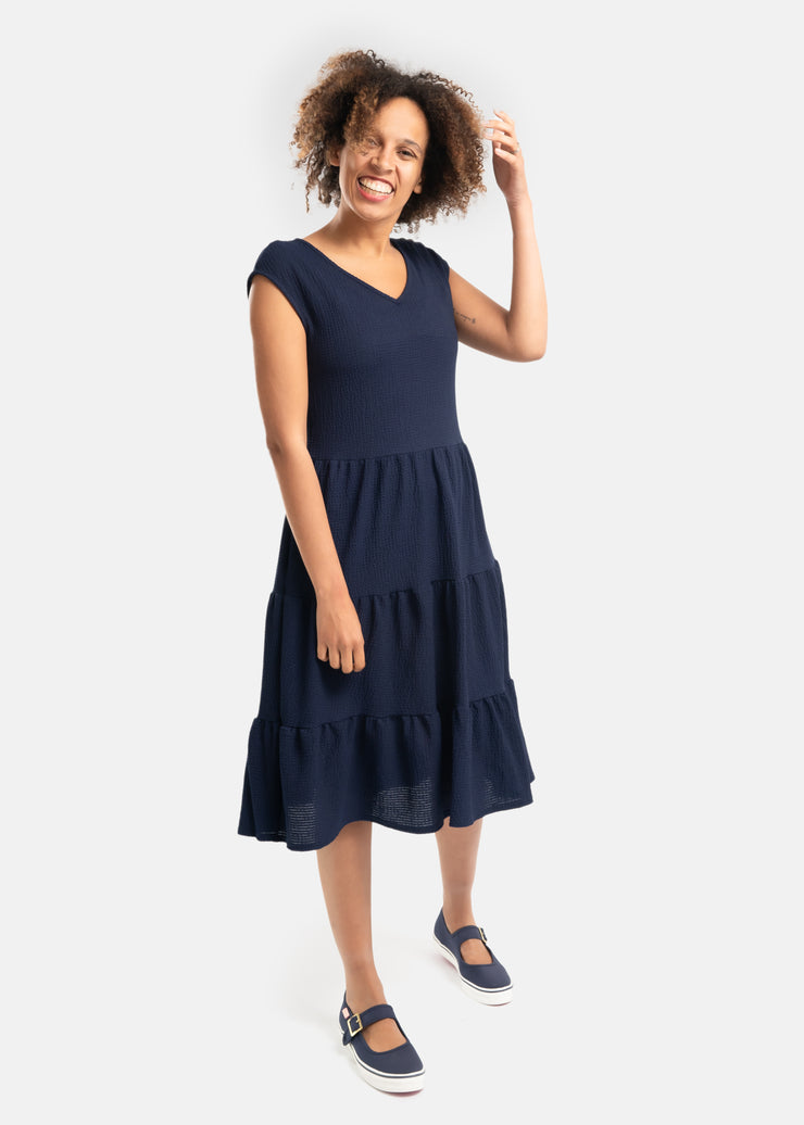 Yvonne Navy Tiered Hem Dress